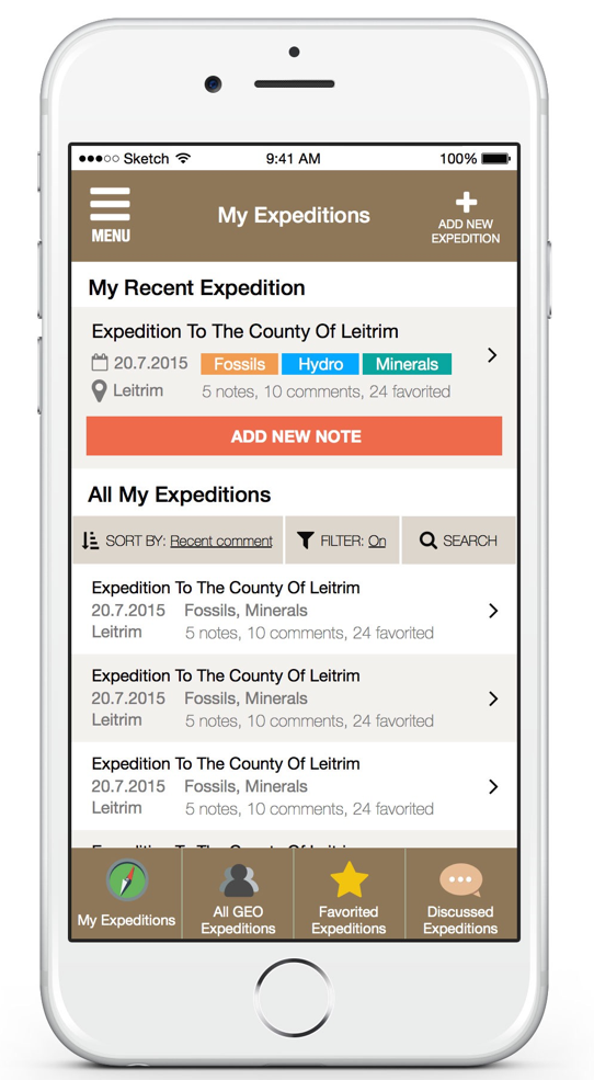 Mockups - Final GUI - Expeditions Initial Dashboard