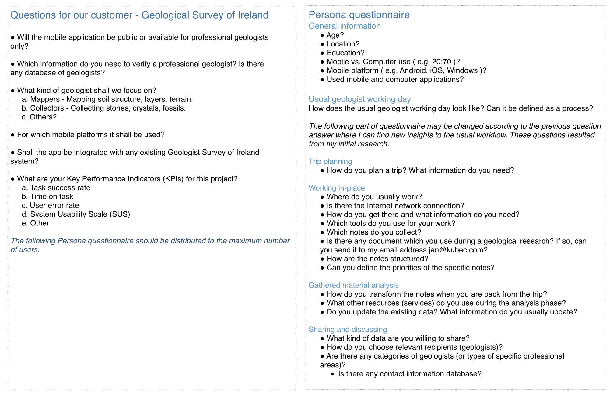 User Research - My own initial research - Questionnaire for client and users